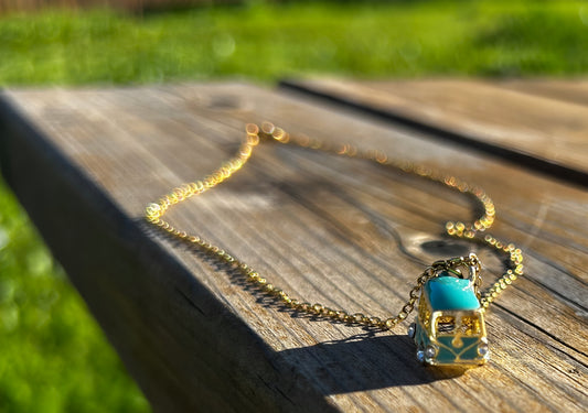 Vintage Van Necklace in Steel and Enamel – Boho Chic Jewelry for Travelers, Adventurers and Nature Lovers van necklace, van life, VW, camper, van, traveler.