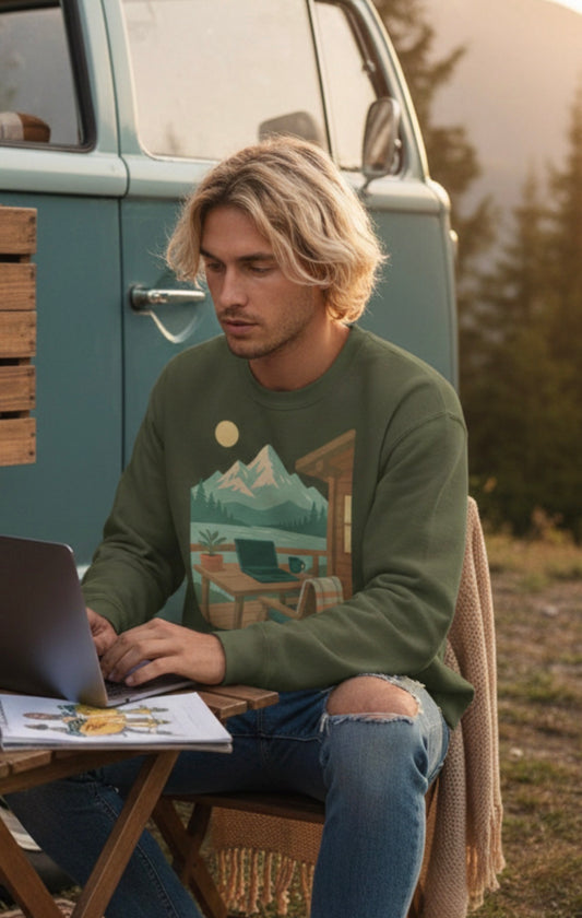 Sudadera Nómada Digital | Regalo Teletrabajo | Suéter Viajero Naturaleza | Van Life Outdoor
