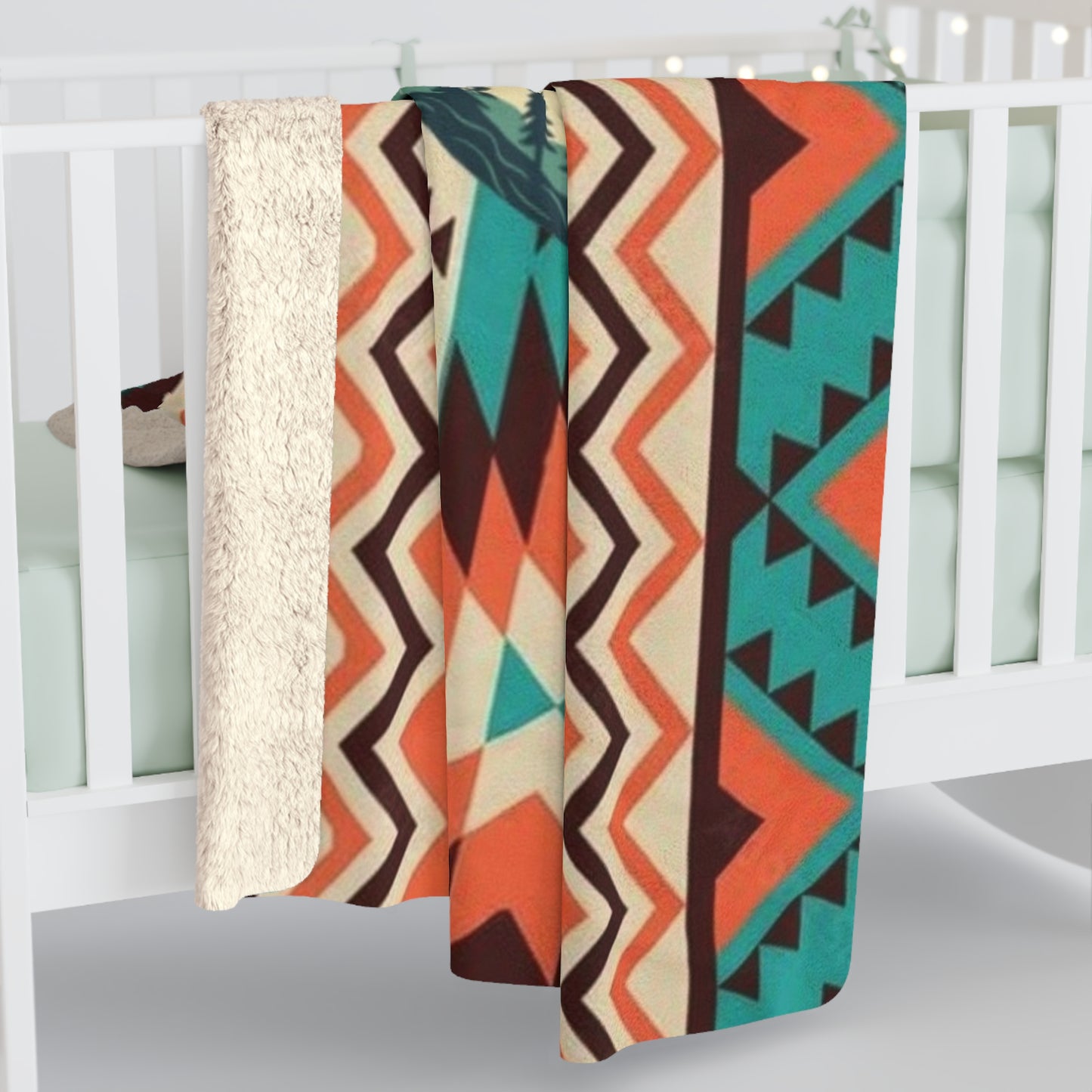 Manta Sherpa con diseño de lago y montaña, Patrón azteca para exteriores, manta de camping, regalo de viaje, regalo de montaña