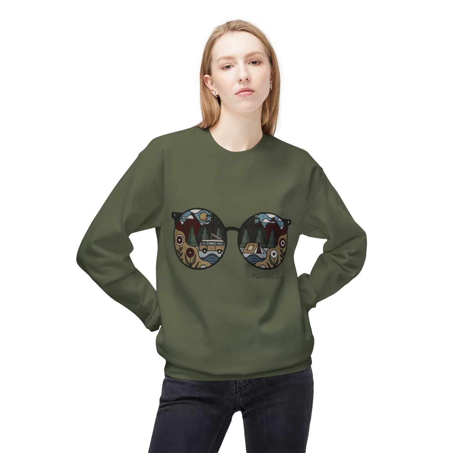 Sunglasses sweater with camper and camping reflection, warm winter sweater, cozy pullover, trendy hipster top, outdoor
