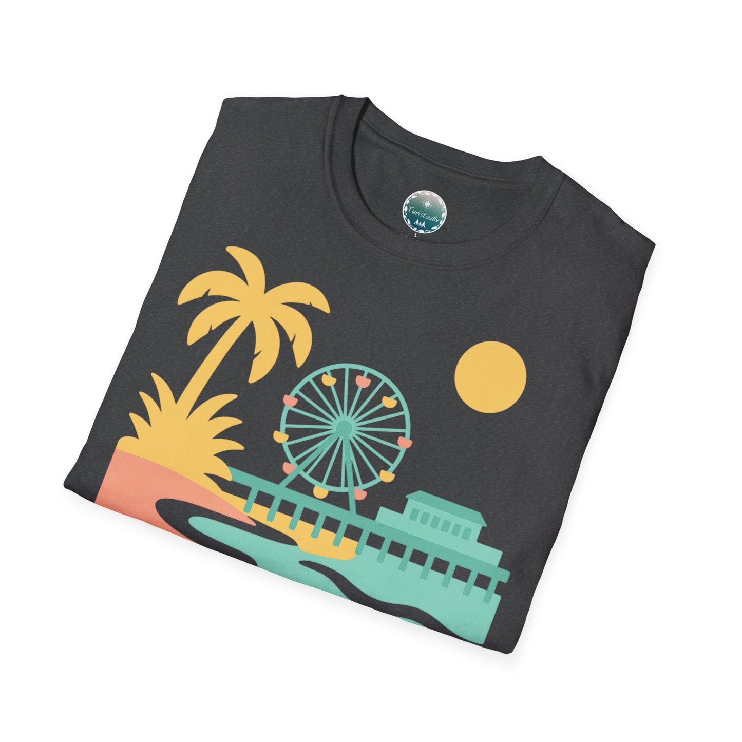 Camiseta del muelle de Santa Mónica, camiseta de noria, regalo de viaje a California, camiseta de playa y palmeras, diseño de California