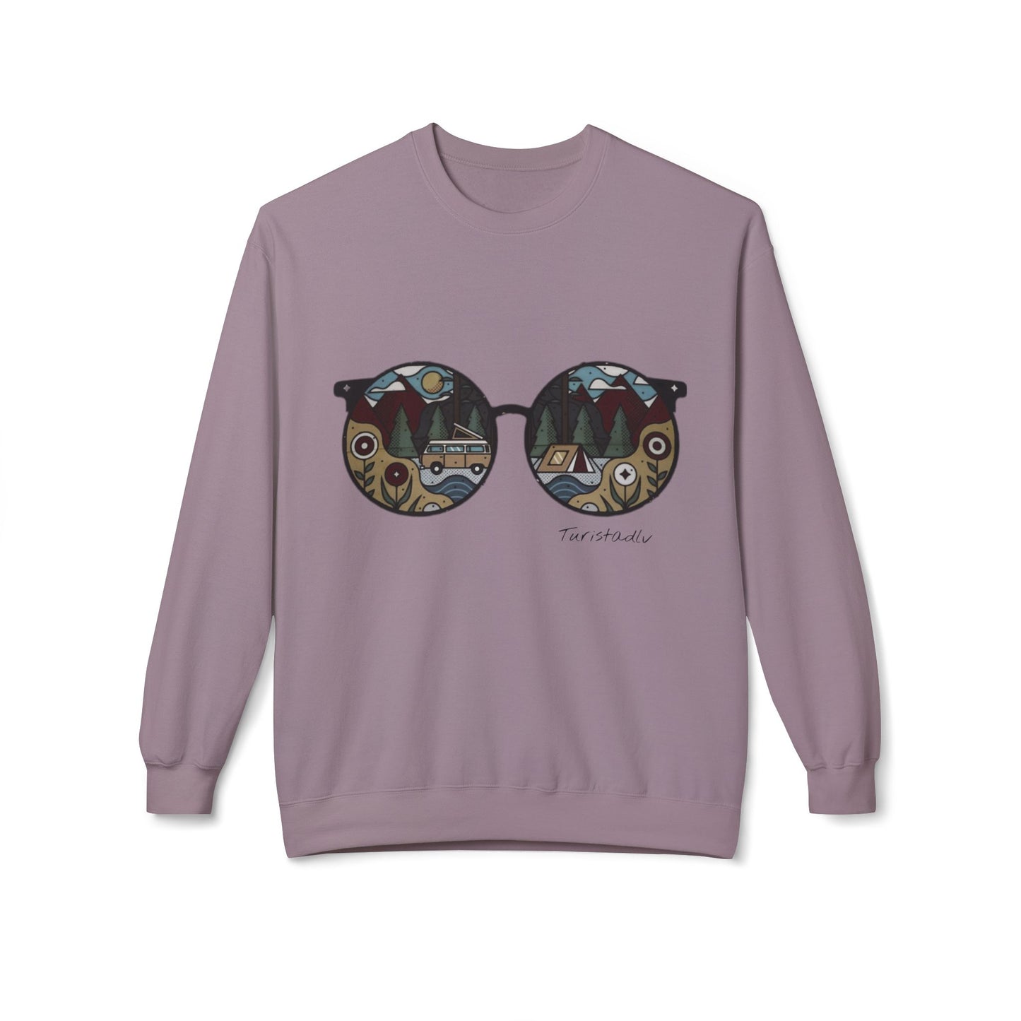 Sunglasses sweater with camper and camping reflection, warm winter sweater, cozy pullover, trendy hipster top, outdoor