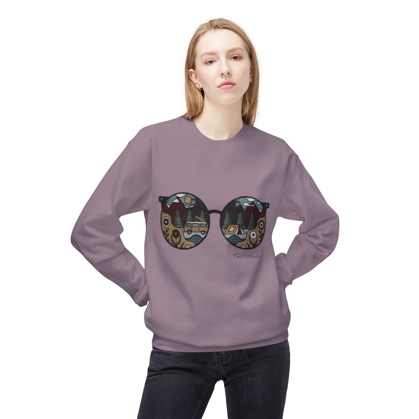 Sunglasses sweater with camper and camping reflection, warm winter sweater, cozy pullover, trendy hipster top, outdoor