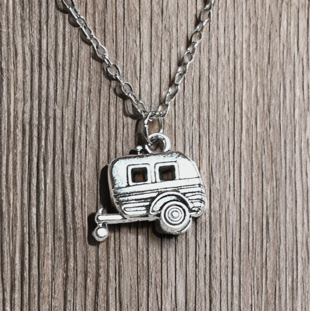 Camping necklace, RV necklace, camping gift, RV charm, camper, camping jewelry, traveler gift, camper necklace