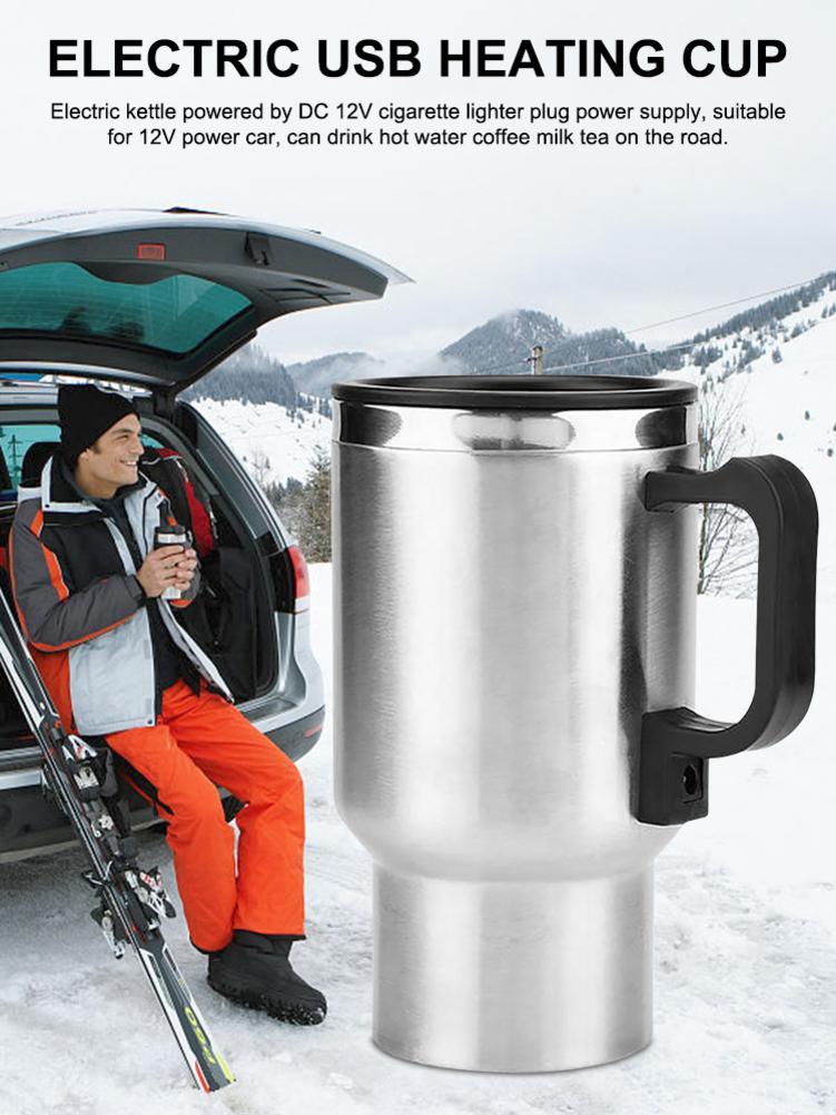 Stainless Steel Vehicle Heating Cup, Electric Heating Car Kettle, Camping, Travel Kettle for Water Coffee Milk, Thermal Cup.