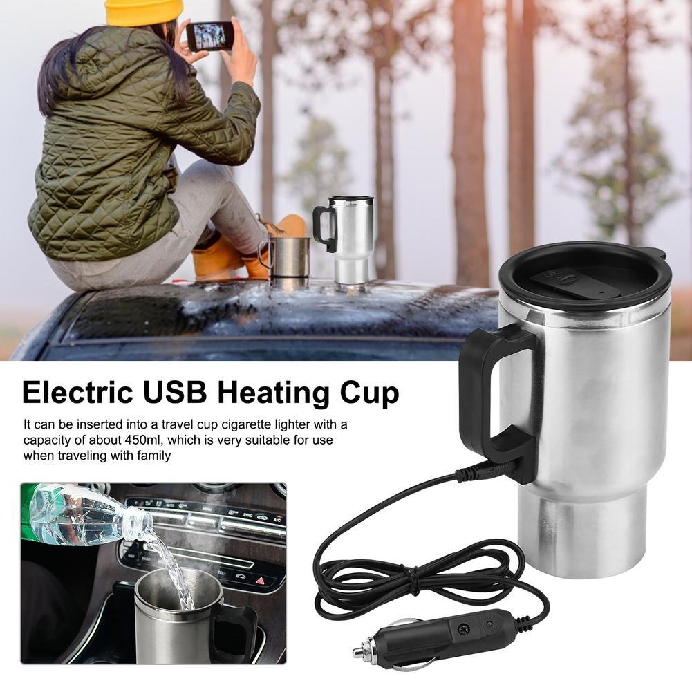 Stainless Steel Vehicle Heating Cup, Electric Heating Car Kettle, Camping, Travel Kettle for Water Coffee Milk, Thermal Cup.