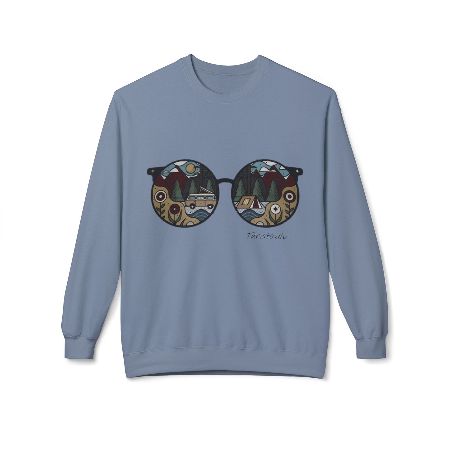 Sunglasses sweater with camper and camping reflection, warm winter sweater, cozy pullover, trendy hipster top, outdoor