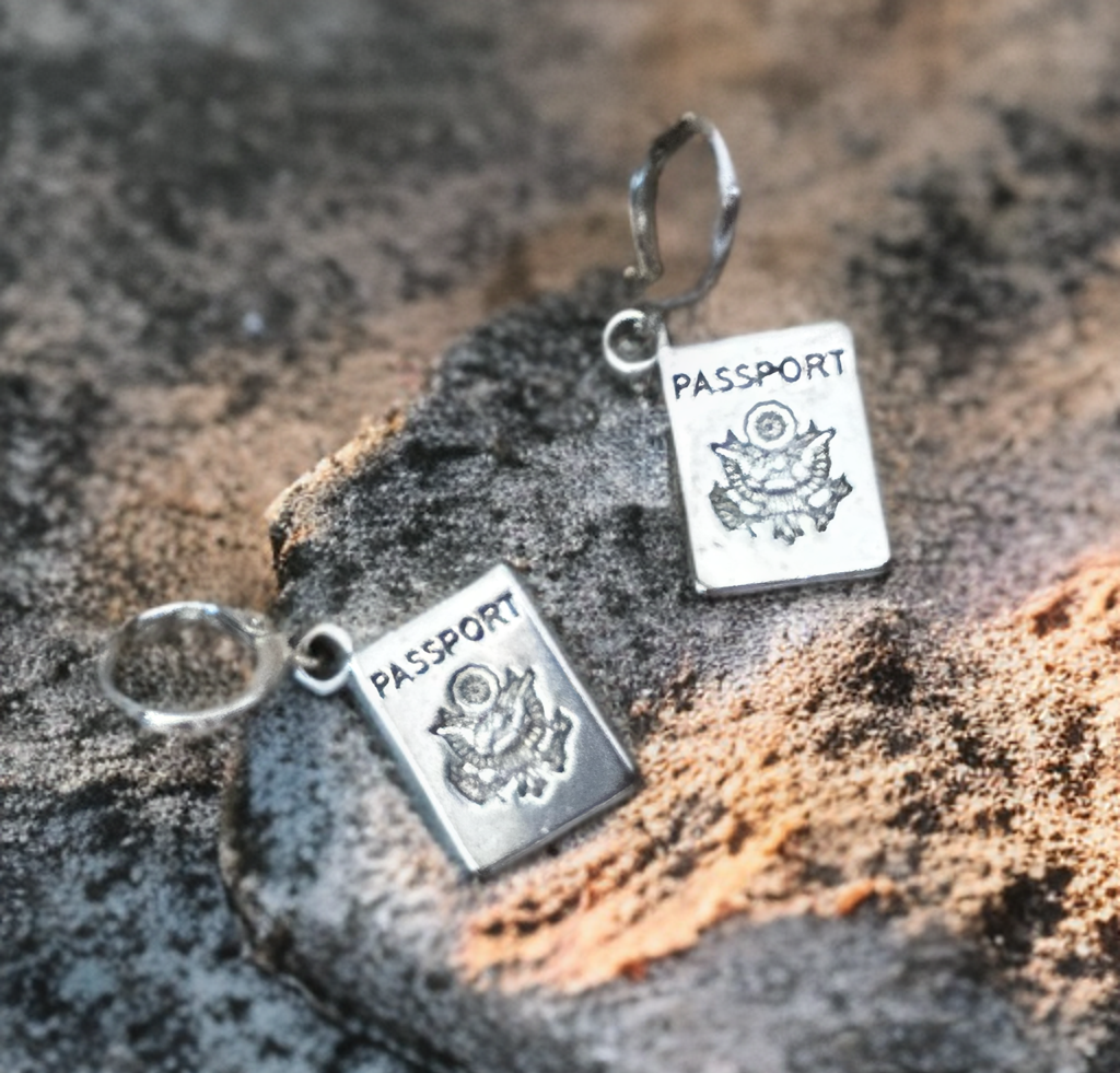 Traveler earrings, NEW PASSPORT, travel earrings, Hoops, passport, travel jewelry, traveler gift, free, backpacker, hoop earrings, earring.