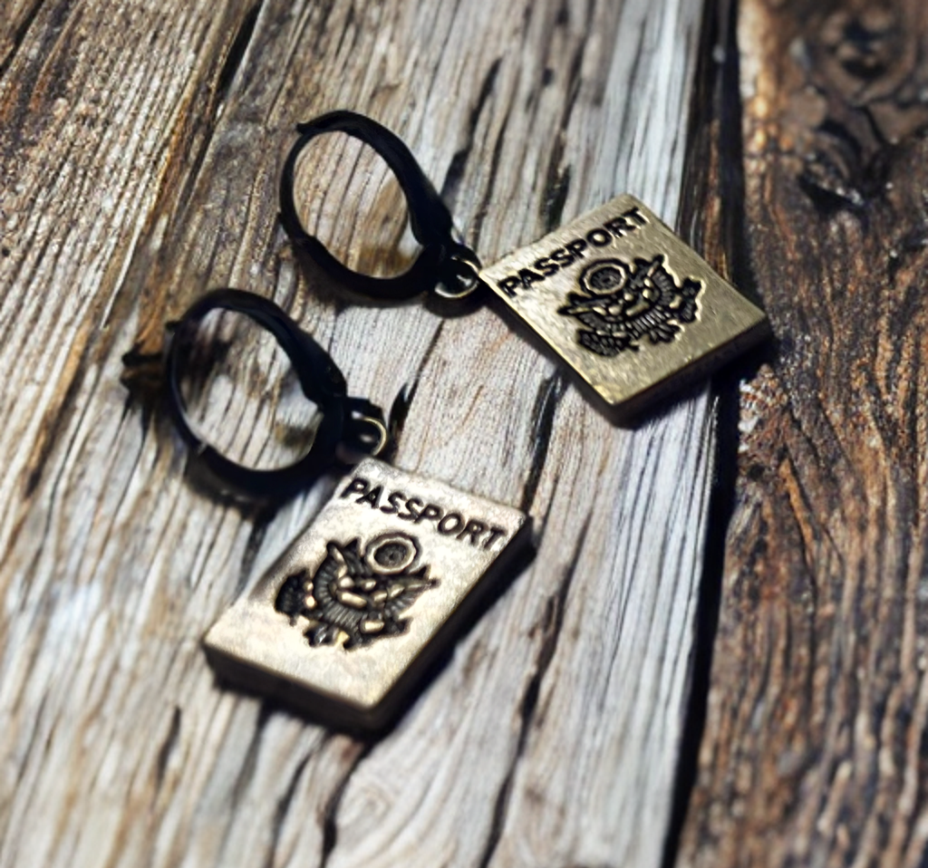Traveler earrings, NEW PASSPORT, travel earrings, Hoops, passport, travel jewelry, traveler gift, free, backpacker, hoop earrings, earring.
