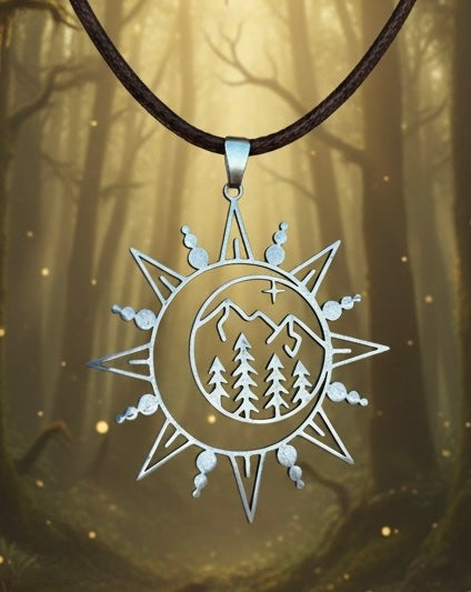 Collar Sol y Montaña en Acero Inoxidable, Amuleto Outdoor, Collar Naturaleza Aventura, collar sol montaña, collar naturaleza, collar outdoor, collar acero inoxidable, joyería aventurera, collar para viajeros, regalo montaña, collar boho montaña