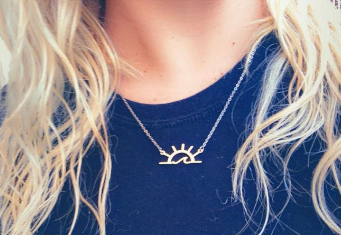 Sun and wave necklace, Wave pendant, sun necklace, wave necklace, surfer necklace, surf, sun pendant, sun and wave jewelry, summer, sea, SUNSHINE.
