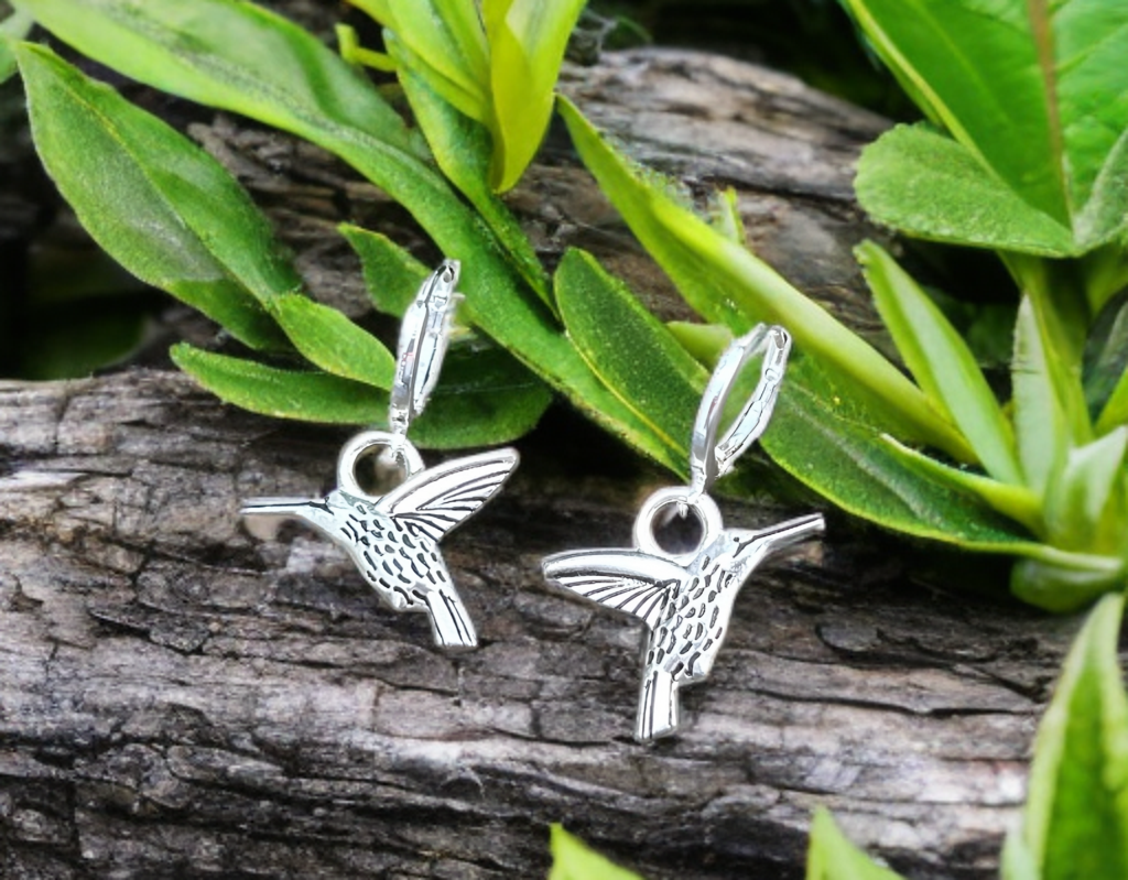 Hummingbird Earrings in Tibetan Silver, Stainless Steel, Handmade Jewelry, Inspired by Nature and Freedom