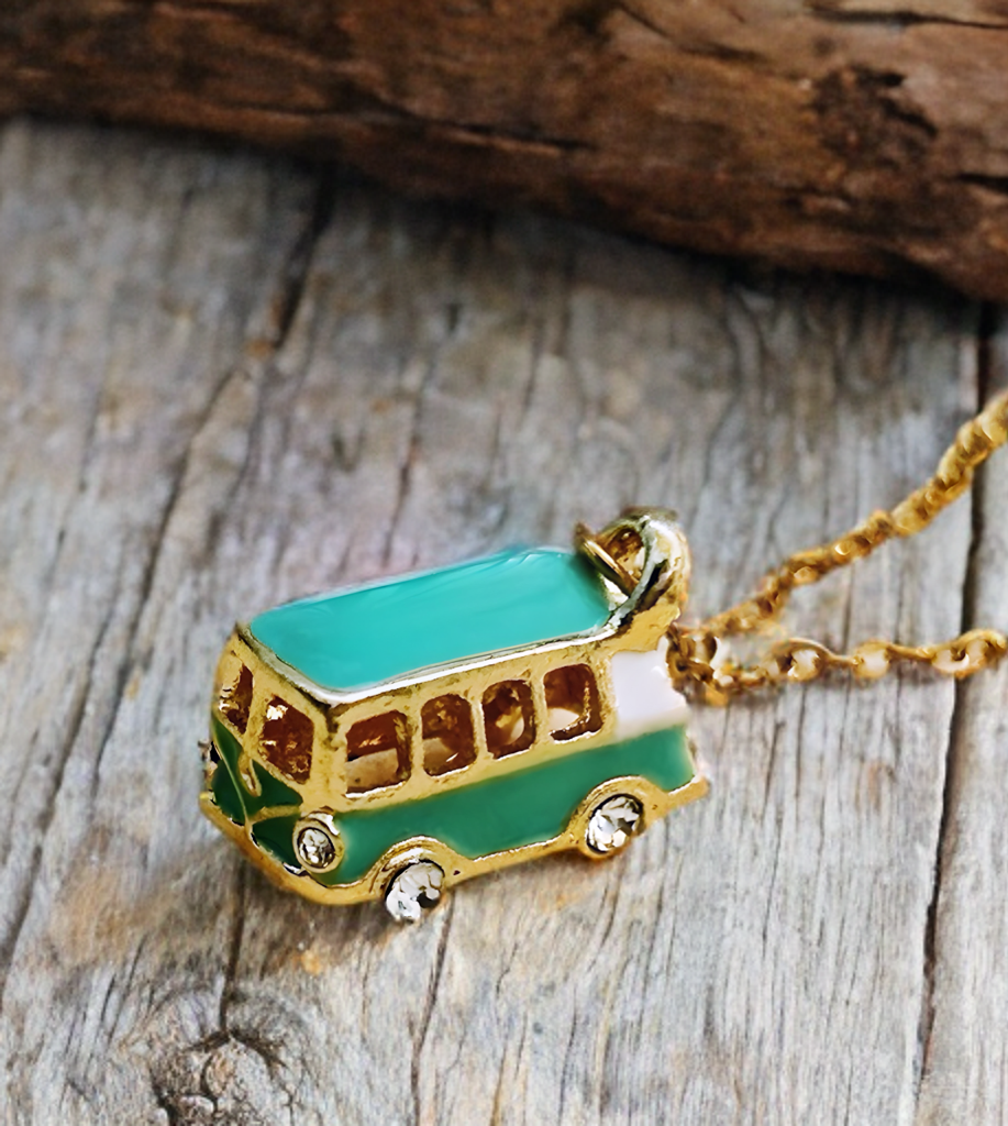 Vintage Van Necklace in Steel and Enamel – Boho Chic Jewelry for Travelers, Adventurers and Nature Lovers van necklace, van life, VW, camper, van, traveler.