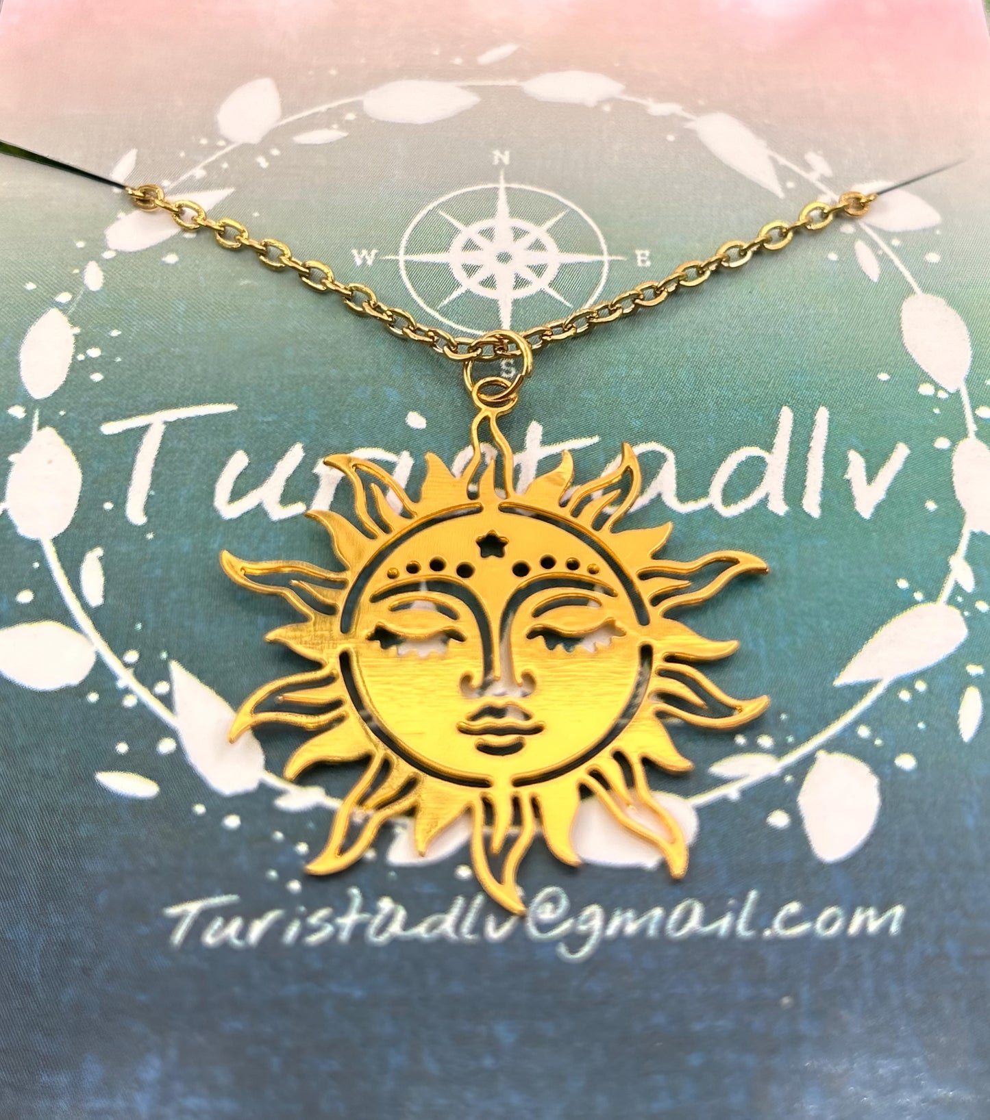 Sun Necklace, Sun Necklace, Sun Pendant, Sun Charm, Sun Jewelry, Happy Sun, Smiling Sun Pendant, Sun, HAPPY SUN, Sun, Surf, Summer, Beach,