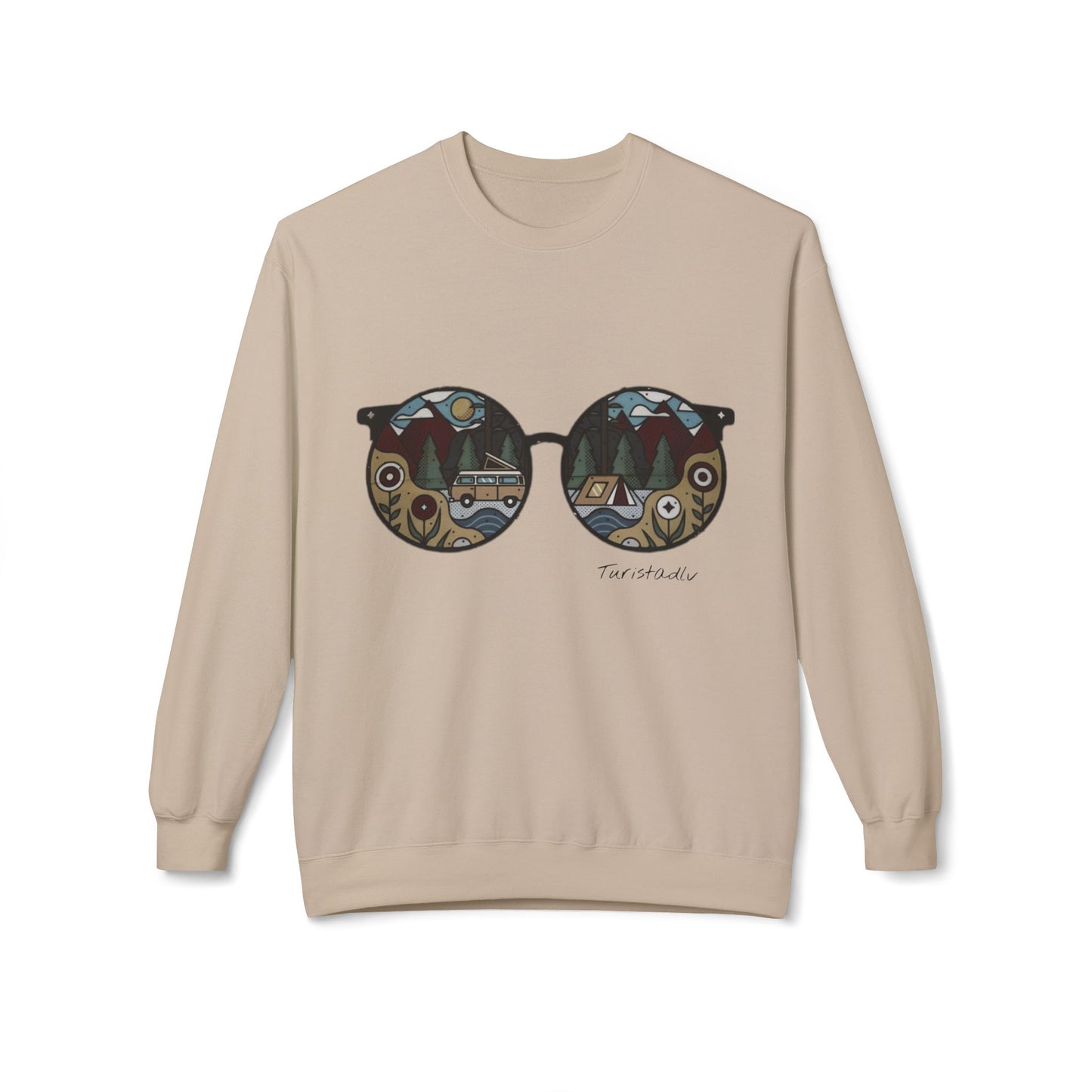 Sunglasses sweater with camper and camping reflection, warm winter sweater, cozy pullover, trendy hipster top, outdoor