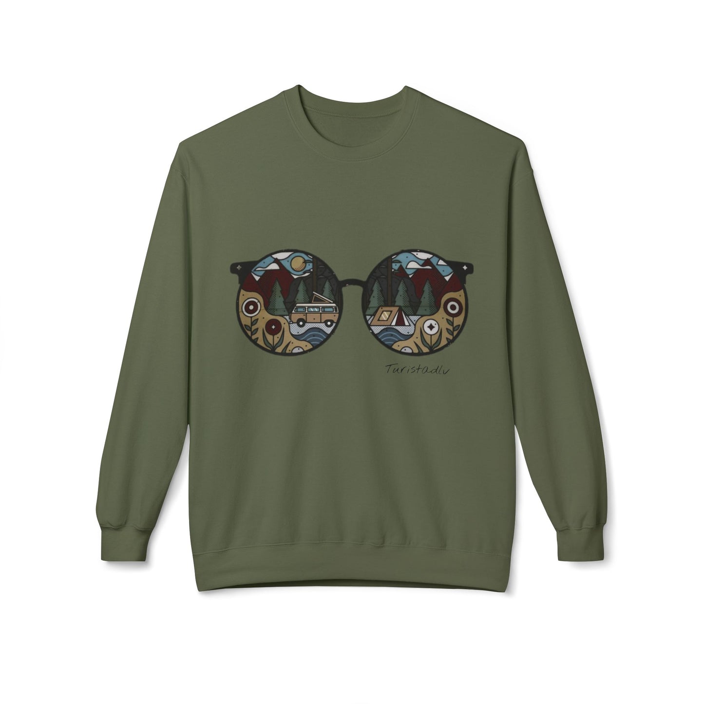 Sunglasses sweater with camper and camping reflection, warm winter sweater, cozy pullover, trendy hipster top, outdoor