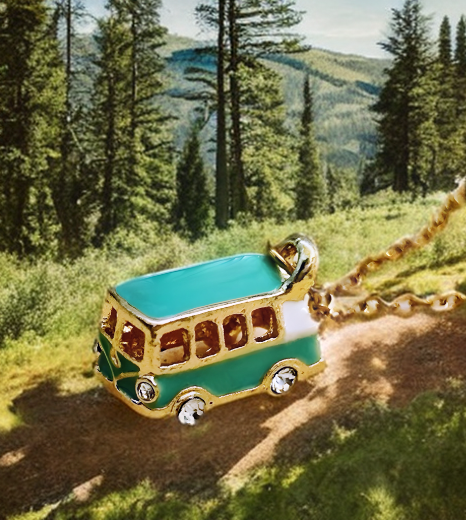 Vintage Van Necklace in Steel and Enamel – Boho Chic Jewelry for Travelers, Adventurers and Nature Lovers van necklace, van life, VW, camper, van, traveler.