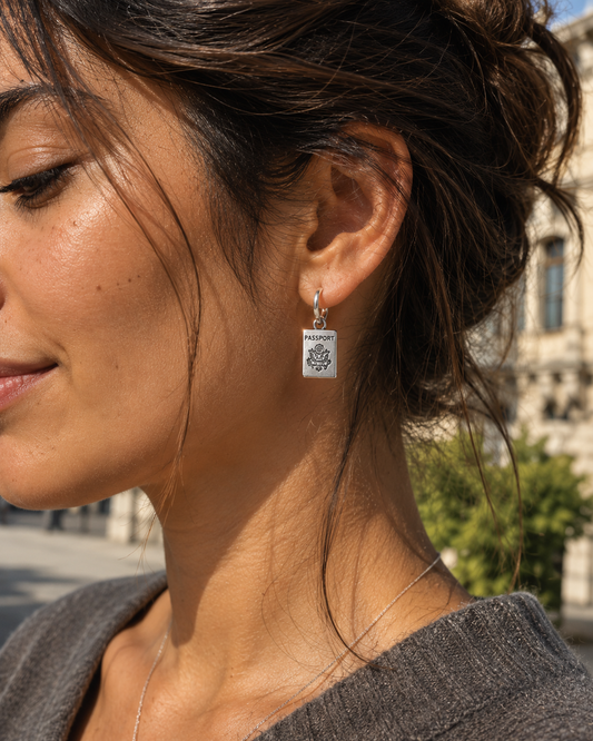Pendientes para viajero, NEW PASSPORT, pendientes de viaje, Aros, pasaporte, joyas viajeras, regalo viajero, libre, mochilero, pendientes de aro, arete.
