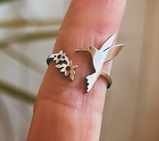 Anillo de colibrí, joyas de colibrí, anillo de pájaro, anillo de naturaleza, Anillo de mujer, regalo para ella, regalo, colibrí, viaje, ave.