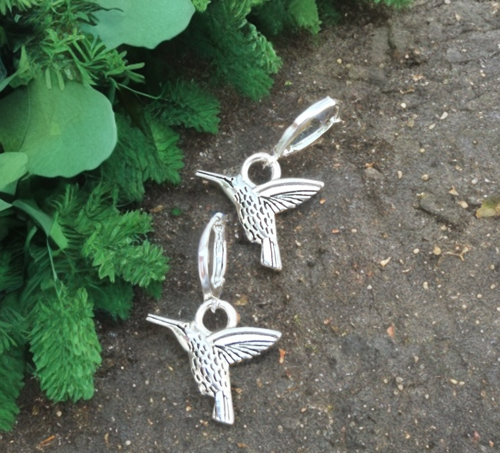 Hummingbird Earrings in Tibetan Silver, Stainless Steel, Handmade Jewelry, Inspired by Nature and Freedom