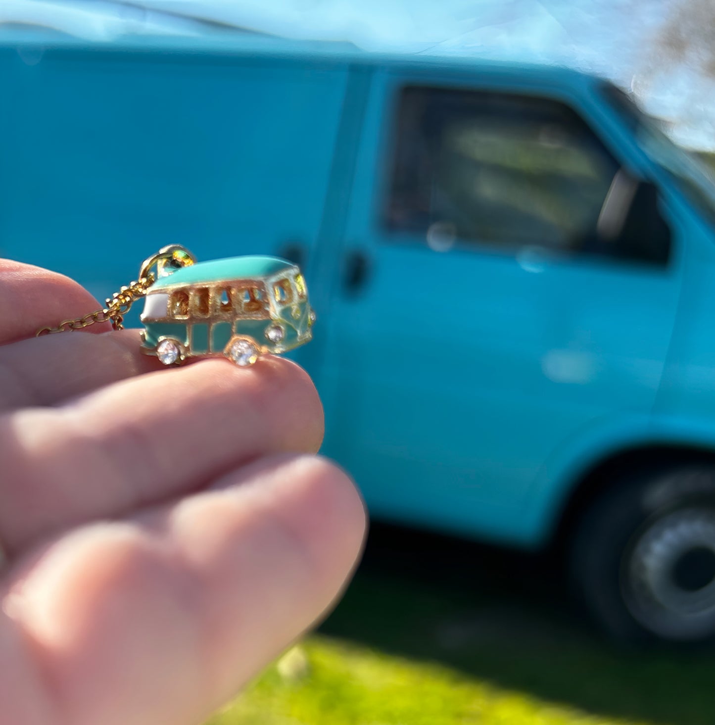 Vintage Van Necklace in Steel and Enamel – Boho Chic Jewelry for Travelers, Adventurers and Nature Lovers van necklace, van life, VW, camper, van, traveler.