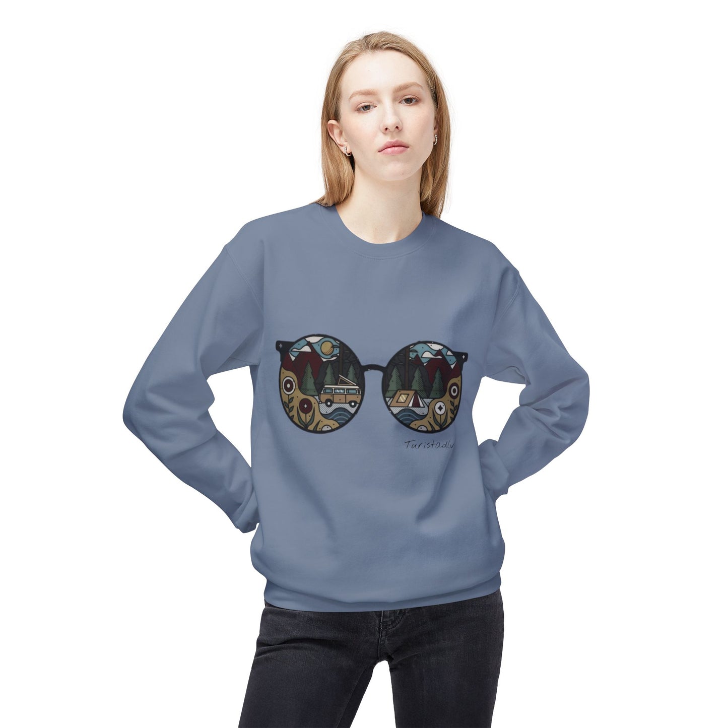Sunglasses sweater with camper and camping reflection, warm winter sweater, cozy pullover, trendy hipster top, outdoor