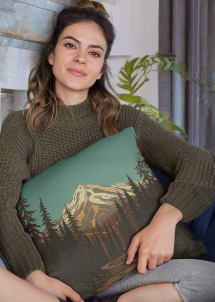 Almohada de escape de montaña, decoración de la naturaleza, regalo para entusiastas del aire libre, acentos rústicos para el hogar, accesorios de cabaña, dormitorio acogedor.