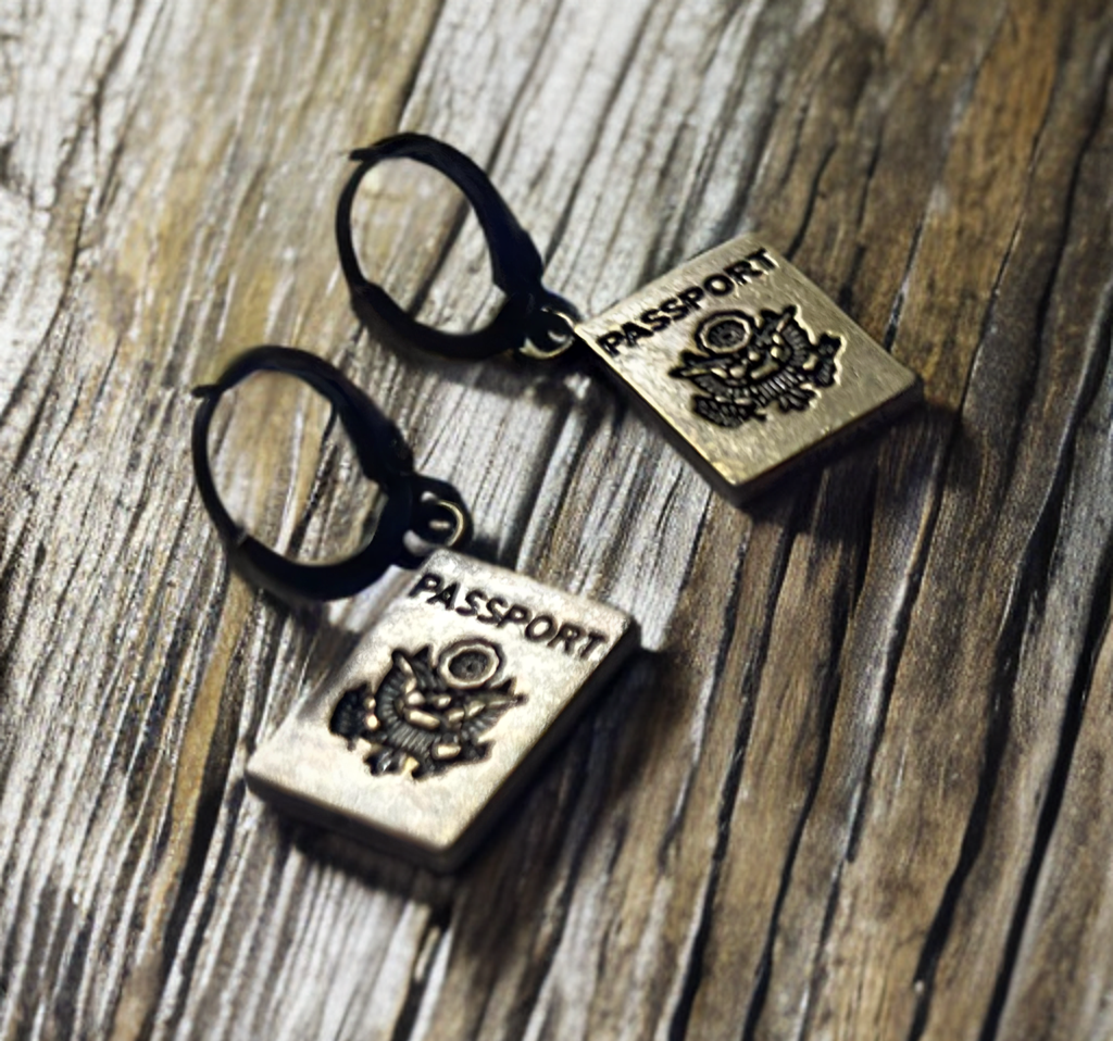 Traveler earrings, NEW PASSPORT, travel earrings, Hoops, passport, travel jewelry, traveler gift, free, backpacker, hoop earrings, earring.