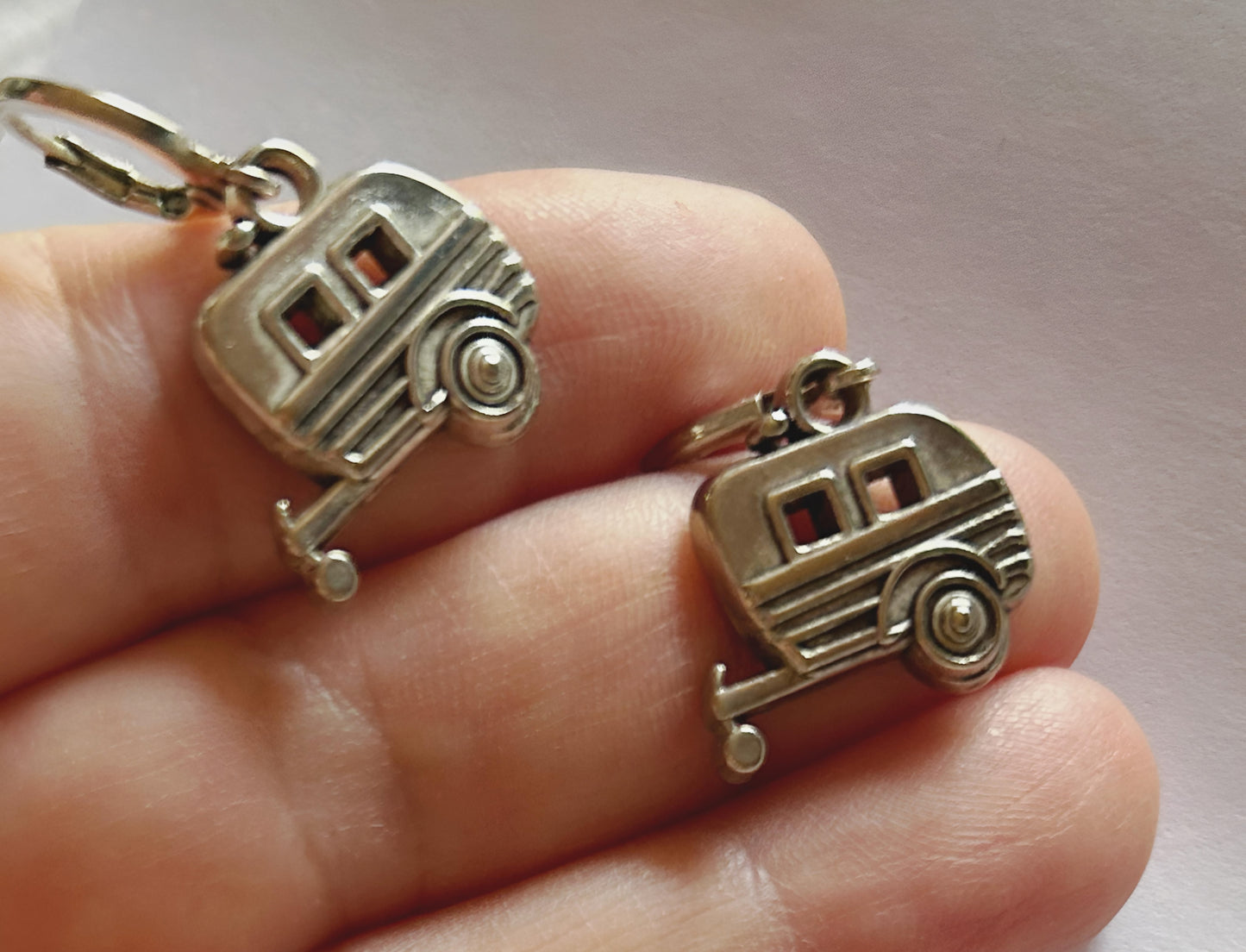 Earring, caravan, RV. Earrings, caravan, adventurer jewelry, hoops, camper, backpacker, hiker, camping, travel, traveler.