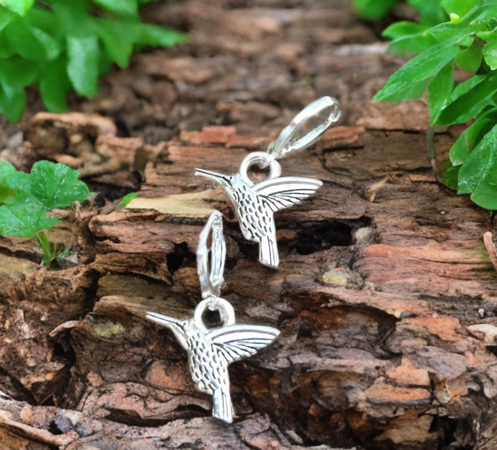 Hummingbird Earrings in Tibetan Silver, Stainless Steel, Handmade Jewelry, Inspired by Nature and Freedom