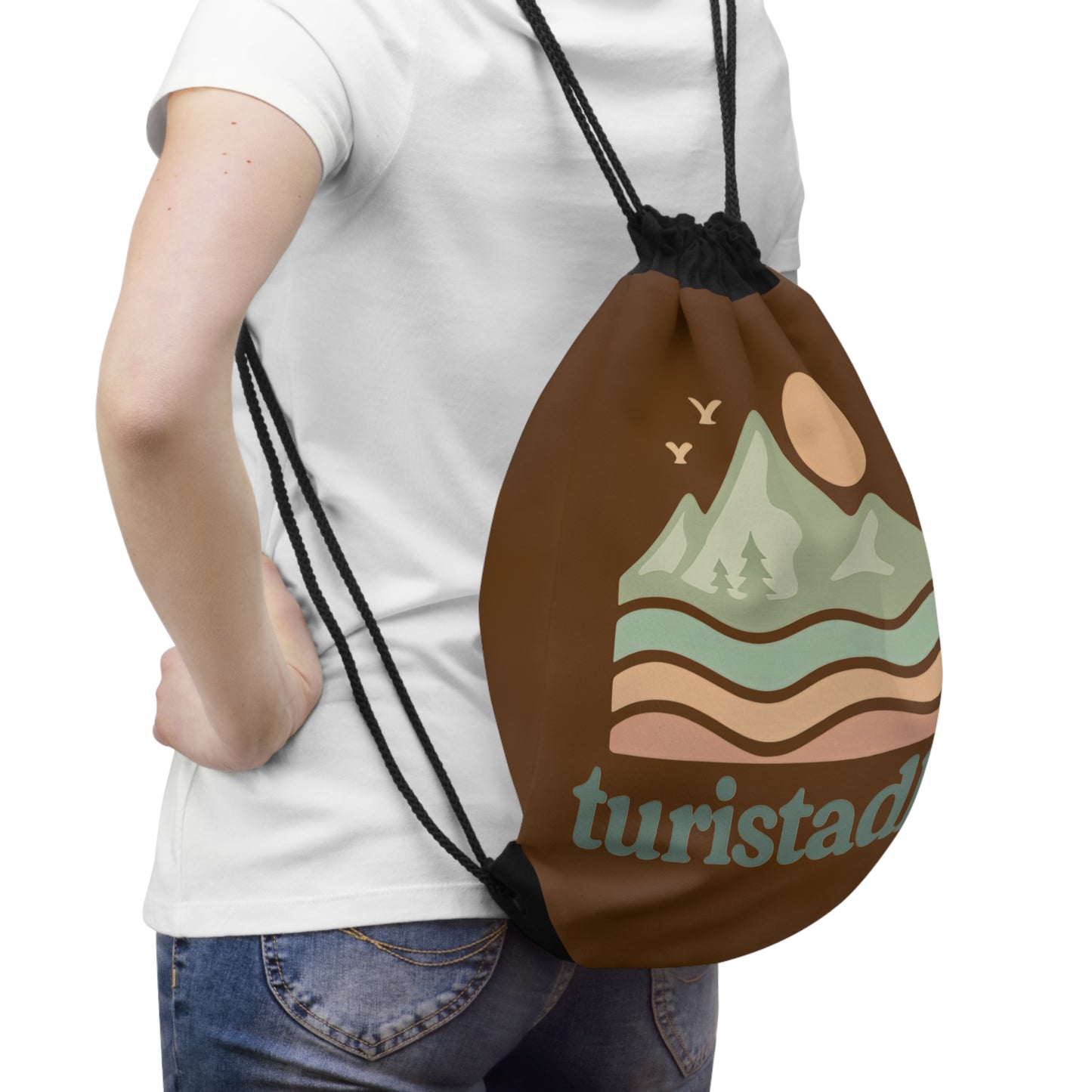 Bolsa con cordón de aventura al aire libre | Diseño de montaña, bolsa de gimnasio, mochila de senderismo, elementos esenciales de viaje, ecológico