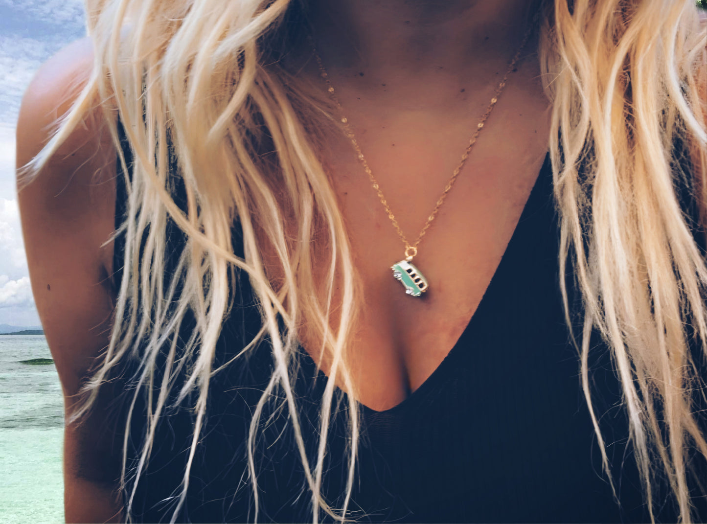 Vintage Van Necklace in Steel and Enamel – Boho Chic Jewelry for Travelers, Adventurers and Nature Lovers van necklace, van life, VW, camper, van, traveler.