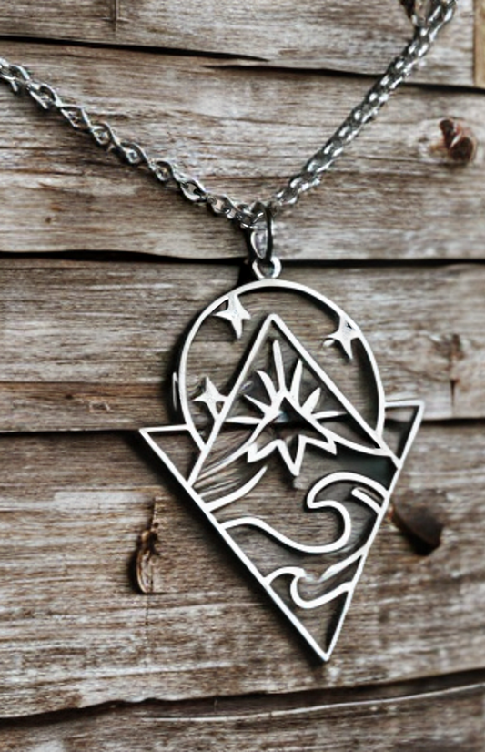 Mountain necklace, mountain range pendant, mountain gift, mountain charm, mountaineer gift, hiking, trekking, traveler, forest.