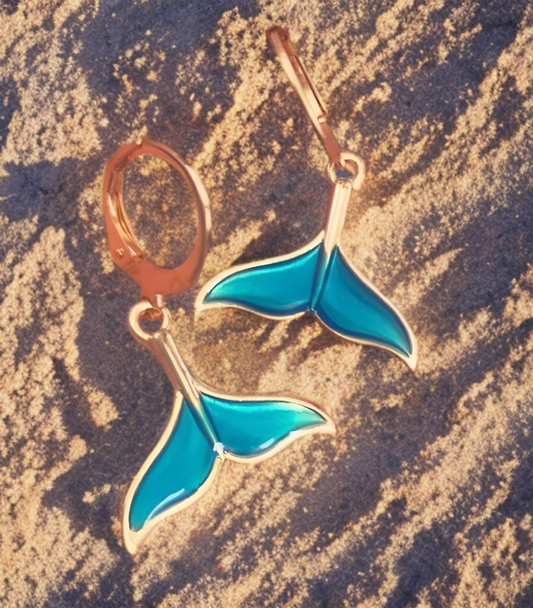 Aretes cola de ballena, pendientes cola de sirena, Pendientes de sirena, pendientes cola de ballena, sirena, aros, veraniego, surf, aretes.