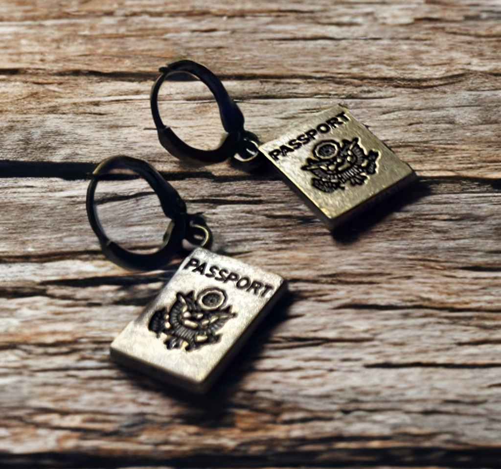 Traveler earrings, NEW PASSPORT, travel earrings, Hoops, passport, travel jewelry, traveler gift, free, backpacker, hoop earrings, earring.