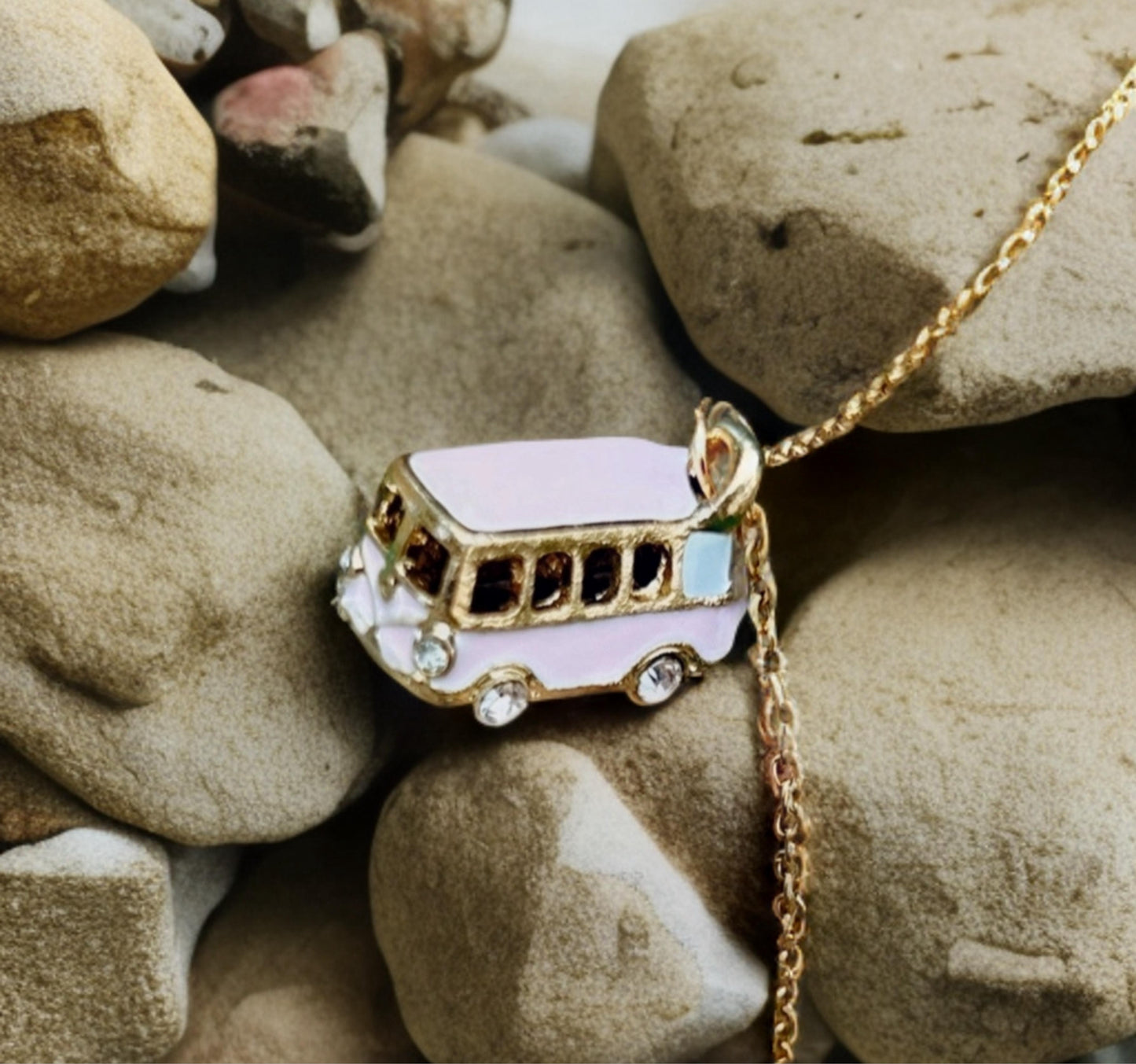 Vintage Van Necklace in Steel and Enamel – Boho Chic Jewelry for Travelers, Adventurers and Nature Lovers van necklace, van life, vw, camper, van, traveler van life, vw, camper, van, traveler