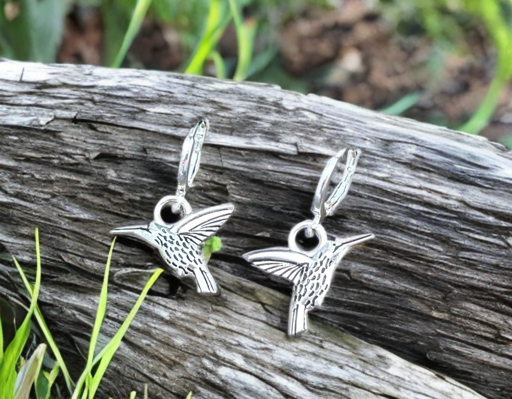 Hummingbird Earrings in Tibetan Silver, Stainless Steel, Handmade Jewelry, Inspired by Nature and Freedom