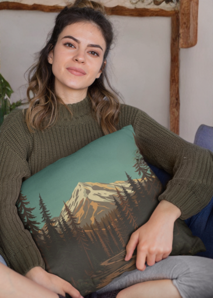 Almohada de escape de montaña, decoración de la naturaleza, regalo para entusiastas del aire libre, acentos rústicos para el hogar, accesorios de cabaña, dormitorio acogedor.