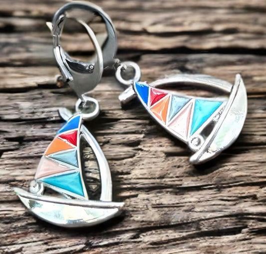 Pendientes náuticos, Pendientes de aro con encanto, pendientes de barco, pendientes de velero, aros, arete, joyería náutica, barco de vela