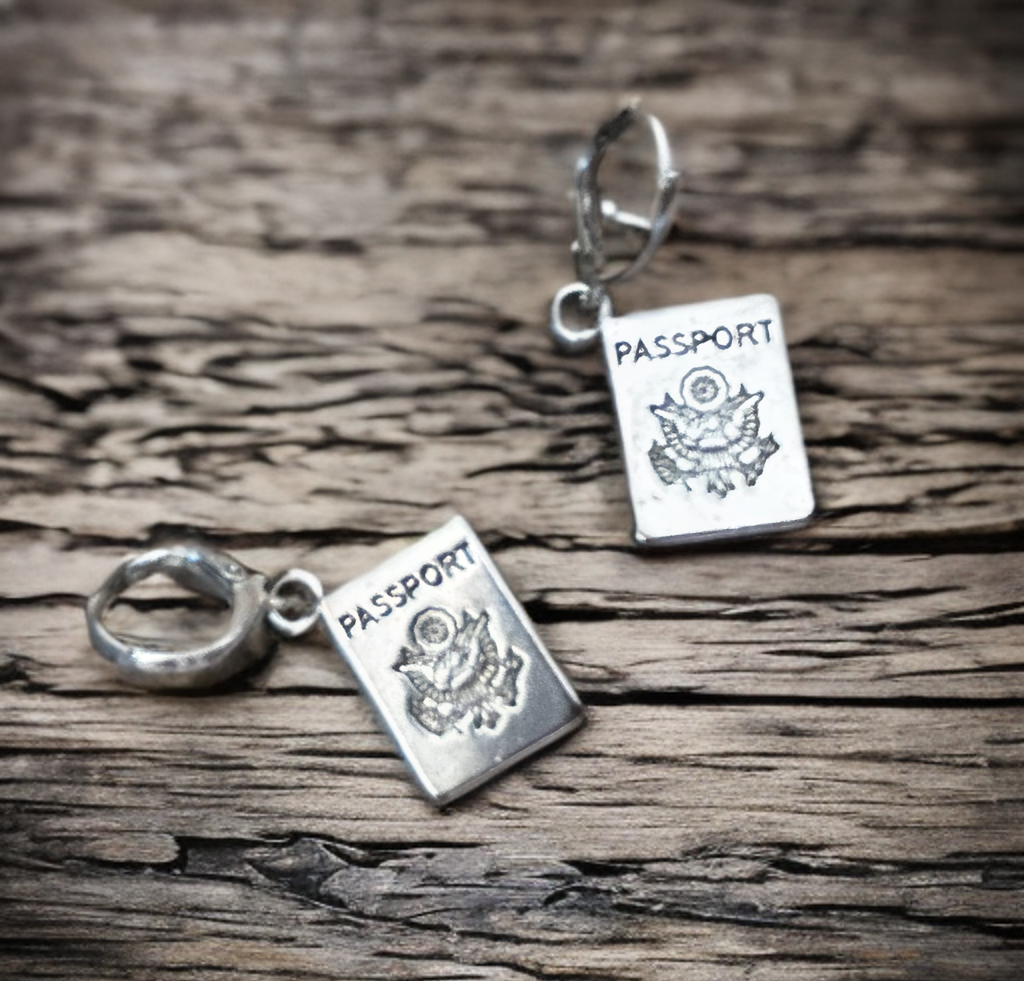 Traveler earrings, NEW PASSPORT, travel earrings, Hoops, passport, travel jewelry, traveler gift, free, backpacker, hoop earrings, earring.