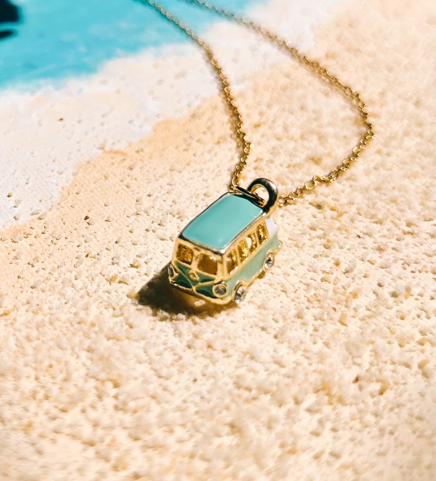 Vintage Steel and Enamel Van Necklace – Boho Chic Jewelry for Travelers, Adventurers, and Nature Lovers, van necklace, van life, VW, camper, van, traveler Van Life Necklace.