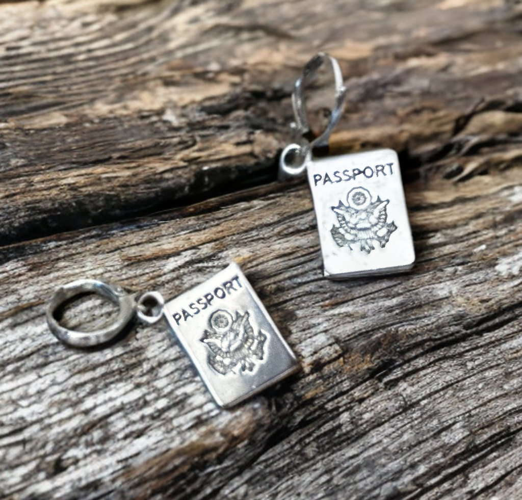 Traveler earrings, NEW PASSPORT, travel earrings, Hoops, passport, travel jewelry, traveler gift, free, backpacker, hoop earrings, earring.
