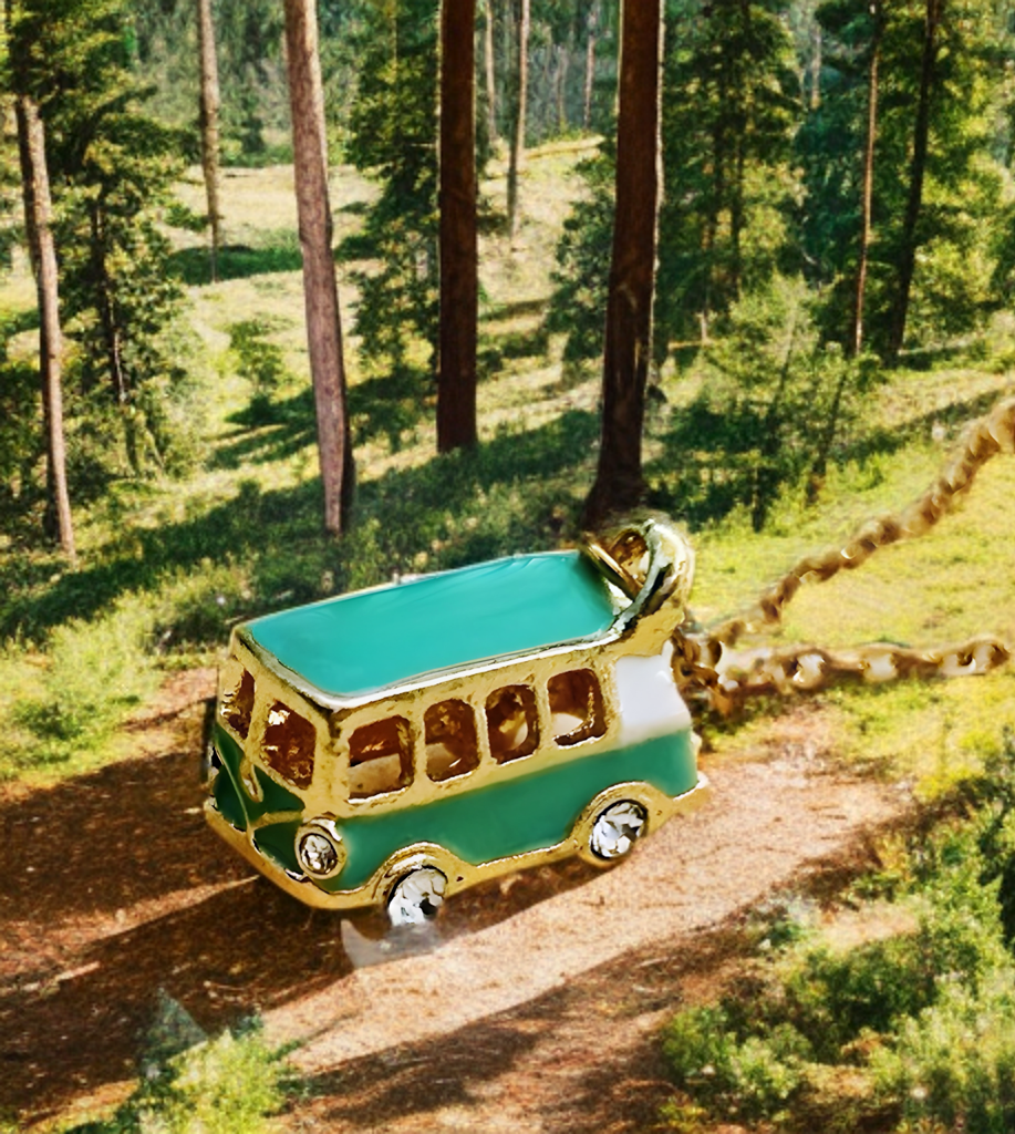 Vintage Van Necklace in Steel and Enamel – Boho Chic Jewelry for Travelers, Adventurers and Nature Lovers van necklace, van life, VW, camper, van, traveler.