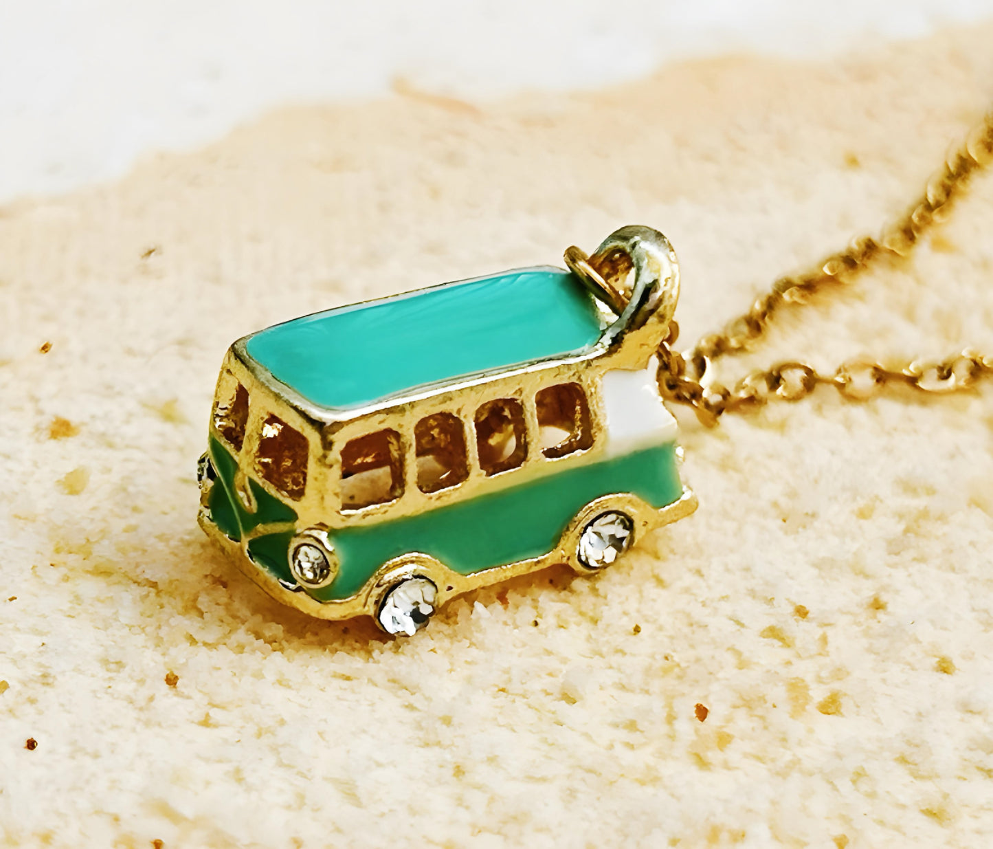 Vintage Van Necklace in Steel and Enamel – Boho Chic Jewelry for Travelers, Adventurers and Nature Lovers van necklace, van life, VW, camper, van, traveler.
