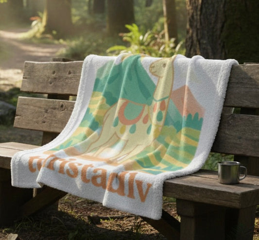 Manta de lana Sherpa de ilustración de montaña de alpaca peruana