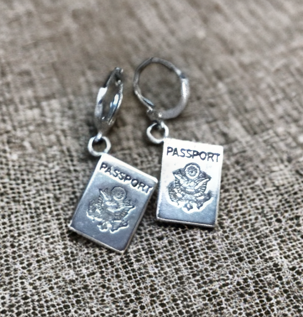 Traveler earrings, NEW PASSPORT, travel earrings, Hoops, passport, travel jewelry, traveler gift, free, backpacker, hoop earrings, earring.