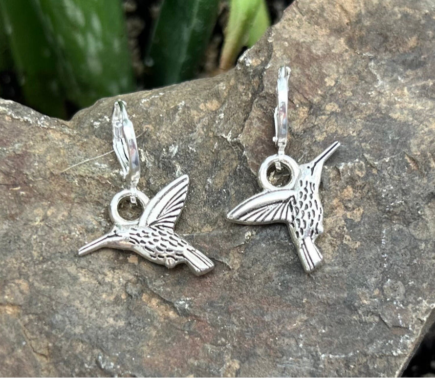 Hummingbird Earrings in Tibetan Silver, Stainless Steel, Handmade Jewelry, Inspired by Nature and Freedom