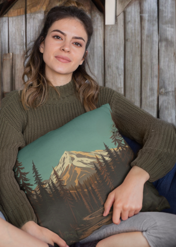 Almohada de escape de montaña, decoración de la naturaleza, regalo para entusiastas del aire libre, acentos rústicos para el hogar, accesorios de cabaña, dormitorio acogedor.