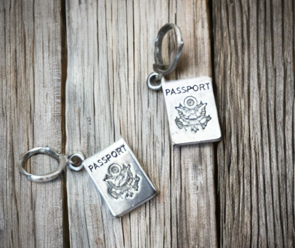 Traveler earrings, NEW PASSPORT, travel earrings, Hoops, passport, travel jewelry, traveler gift, free, backpacker, hoop earrings, earring.