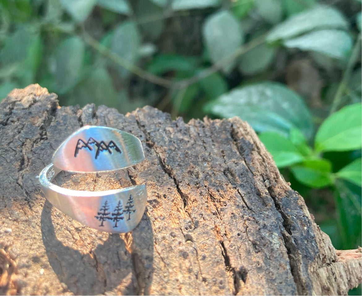 Mountain ring, Way to the top, Adventurer ring, mountain ring, spiral ring, mountain jewelry, forest, mountain range, hiker.